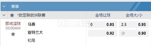 欧罗巴 05/03 03:00  马赛  -  亚特兰大