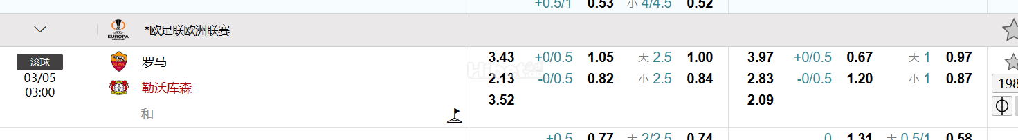 欧足联欧洲联赛 罗马 VS 勒沃库森