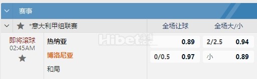 意甲 05/25 02:45  热那亚  -  博洛尼亚